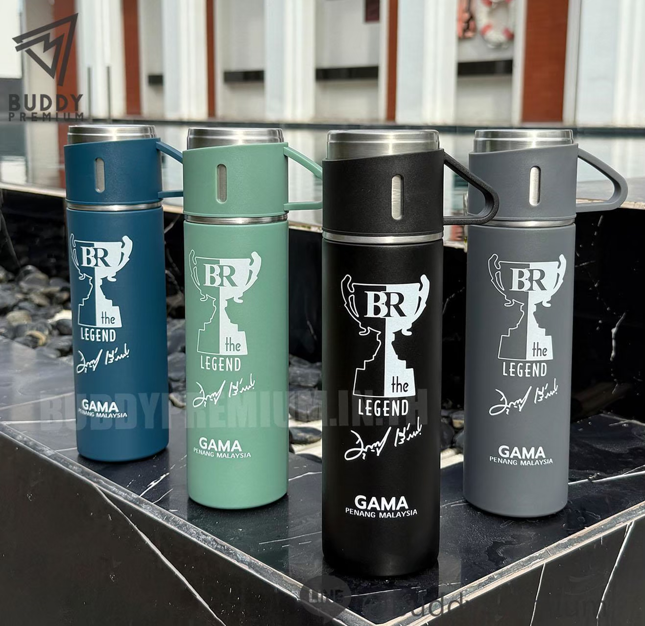 ผลงาน กระบอกน้ำเก็บความเย็น รุ่นSWB110 โลโก้BR the LEGEND