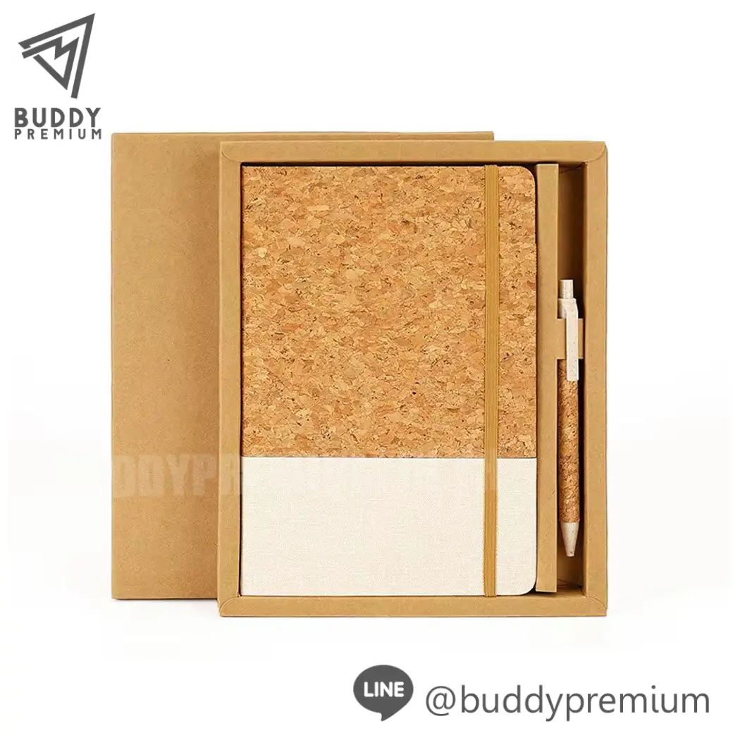 ชุดเซ็ทสมุดโน้ตไม้คอร์ก + ปากกาไม้คอร์ก _GSB115_ขาว ชุดเซ็ทสมุดโน้ตไม้คอร์ก + ปากกาไม้คอร์ก รุ่นGSB115 สีขาว