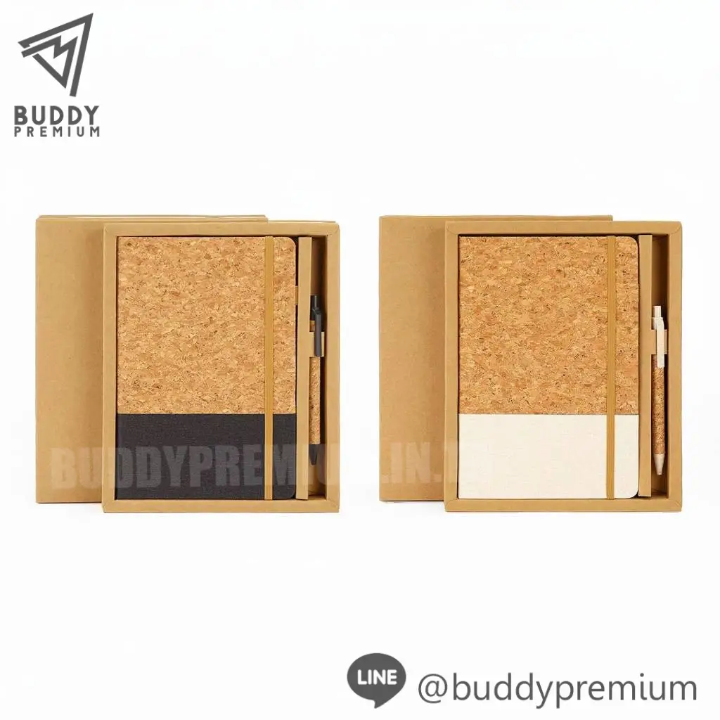 ชุดเซ็ทสมุดโน้ตไม้คอร์ก + ปากกาไม้คอร์ก _GSB115_รวมสี ชุดเซ็ทสมุดโน้ตไม้คอร์ก + ปากกาไม้คอร์ก รุ่นGSB115 รวมสี
