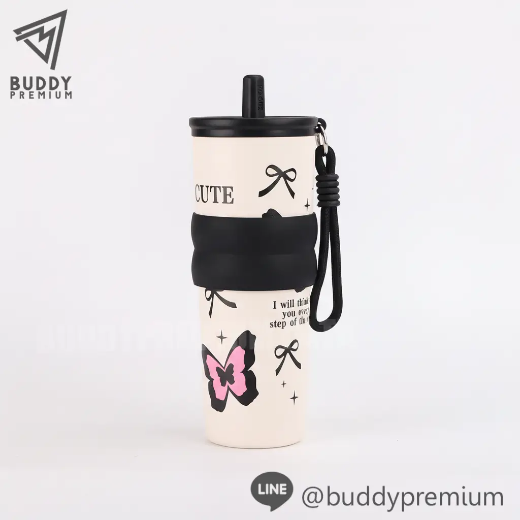 แก้วน้ำเก็บความเย็น_SWB713_ลายผีเสื้อสีดำ แก้วน้ำเก็บความเย็น รุ่นSWB713 ลายผีเสื้อสีดำ