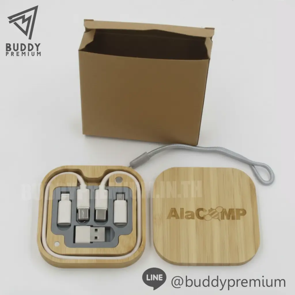 กล่องจัดเก็บสายชาร์จ ลายไม้ 6in1_CCB005_ตย.งานสกรีน ผลงาน กล่องจัดเก็บสายชาร์จ