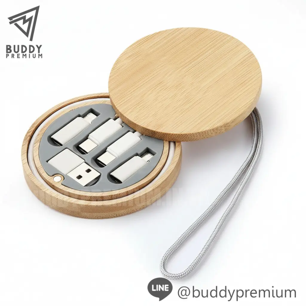 กล่องจัดเก็บสายชาร์จ ลายไม้ 6in1_CCB005_แบบกลม-ภายใน กล่องจัดเก็บสายชาร์จ ลายไม้ 6in1 รุ่น CCB005 แบบกลมภายใน