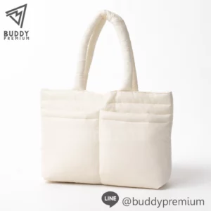 กระเป๋าช้อปปิ้งนุ่มนิ่มผ้าร่ม รุ่น BS321 สีครีม ดีไซน์พองนุ่ม มีช่องด้านหน้า