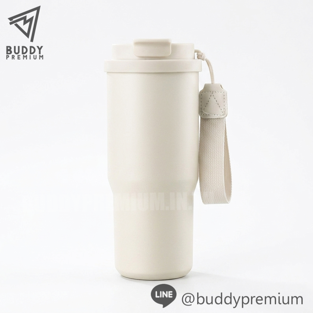 แก้วสแตนเลสเก็บอุณหภูมิ SWB312 สีขาวครีม ดีไซน์มินิมอลพร้อมสายคล้อง